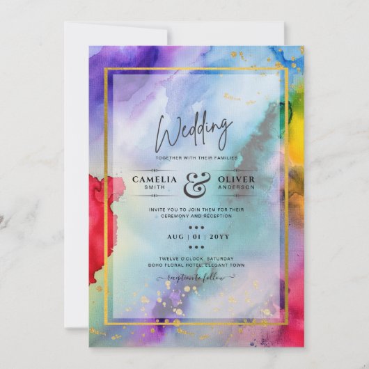 RAINBOW PRIDE WEDDING INVITATION Ink LeahG Kaart (Voorkant)