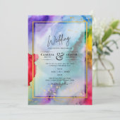 RAINBOW PRIDE WEDDING INVITATION Ink LeahG Kaart (Staand voorkant)