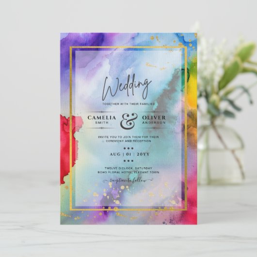 RAINBOW PRIDE WEDDING INVITATION Ink LeahG Kaart (Staand voorkant)