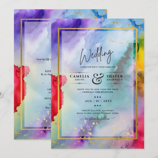 RAINBOW PRIDE WEDDING INVITATION Ink LeahG Kaart (Voorkant / Achterkant)
