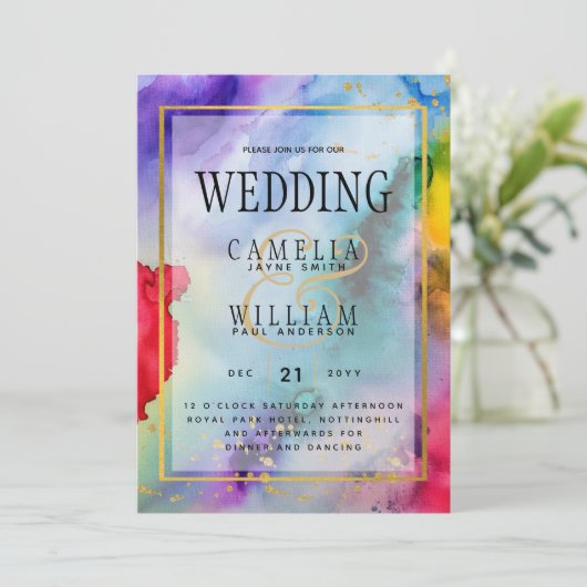 RAINBOW PRIDE WEDDING INVITATION Ink LeahG Kaart (Staand voorkant)