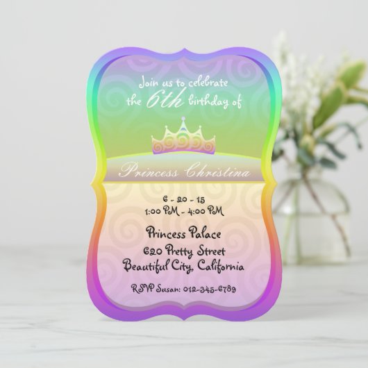 Rainbow Princess Crown Spirals Birthday Kaart (Staand voorkant)