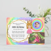 Rainbow prinses tiara 3 foto meisjes verjaardag kaart (Staand voorkant)