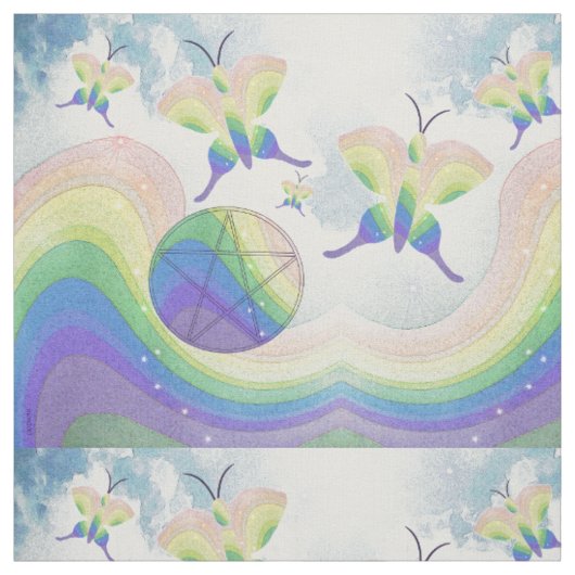 Rainbow Prism Butterfly Pentacle Stof (Swatch)