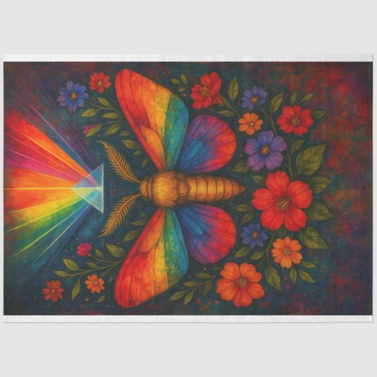 Rainbow Prismatic Pride Moth Decoupage Papier (Voorkant)