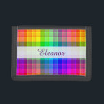 Rainbow Pset Colorful | Jouw namen toevoegen Drievoud Portemonnee<br><div class="desc">Dit regenboogvlakpatroon is helder en kleurrijk,  met een licht textuureffect. Het is een levendig,  levendig ingecheckt patroon dat  lijkt als achtergrond voor jouw naam of andere korte tekst.</div>