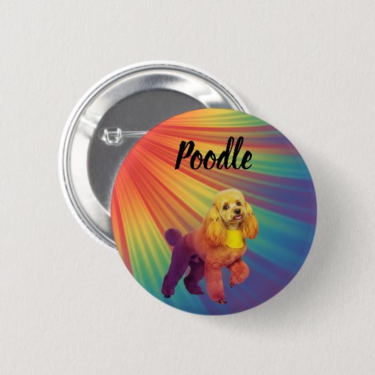 Rainbow Psychedelic Colorful Pet Poodle Button (Voorkant /achterkant)