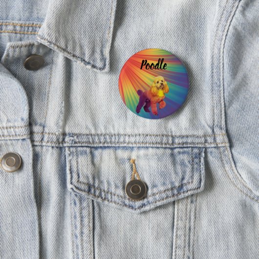 Rainbow Psychedelic Colorful Pet Poodle Button (In situ)