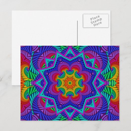 Rainbow Psychedelic Fractal Kaleidoscope Briefkaart (Voorkant / Achterkant)