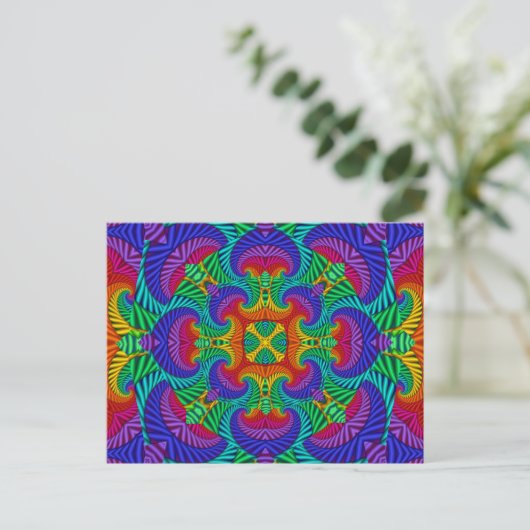 Rainbow  Psychedelic Fractal Kaleidoscope Briefkaart (Staand voorkant)