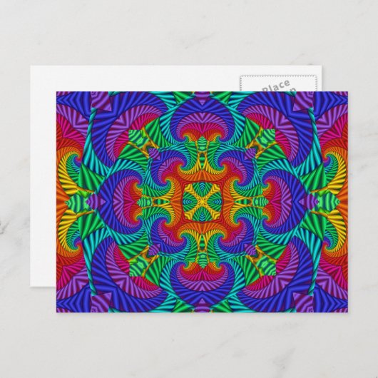 Rainbow  Psychedelic Fractal Kaleidoscope Briefkaart (Voorkant / Achterkant)