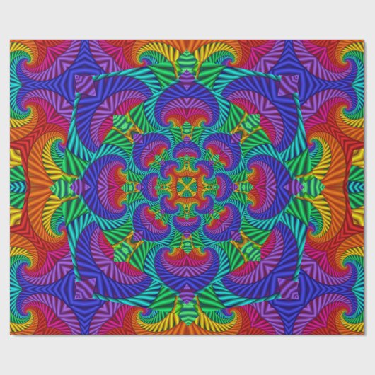 Rainbow  Psychedelic Fractal Kaleidoscope Cadeaupapier (Vlak)