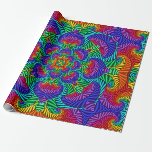 Rainbow  Psychedelic Fractal Kaleidoscope Cadeaupapier (Uitgerold)