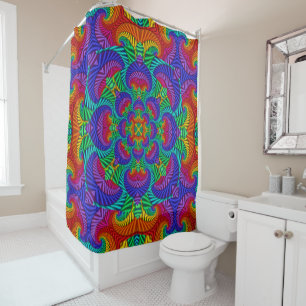 Rainbow  Psychedelic Fractal Kaleidoscope Douchegordijn