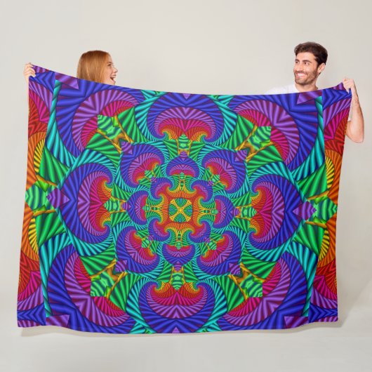 Rainbow Psychedelic Fractal Kaleidoscope Fleece Deken (In situ)