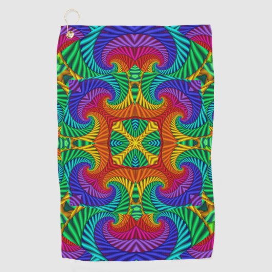 Rainbow  Psychedelic Fractal Kaleidoscope Golfhanddoek (Voorkant)