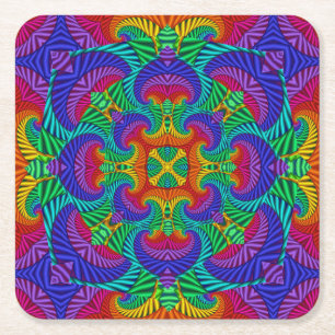 Rainbow Psychedelic Fractal Kaleidoscope Kartonnen Onderzetters