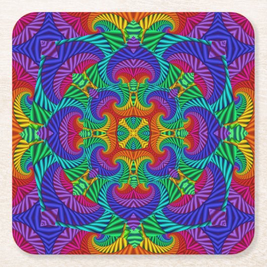Rainbow  Psychedelic Fractal Kaleidoscope Kartonnen Onderzetters (Voorkant)