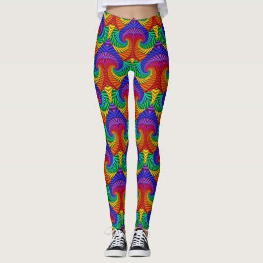 Rainbow  Psychedelic Fractal Kaleidoscope Leggings (Voorkant)