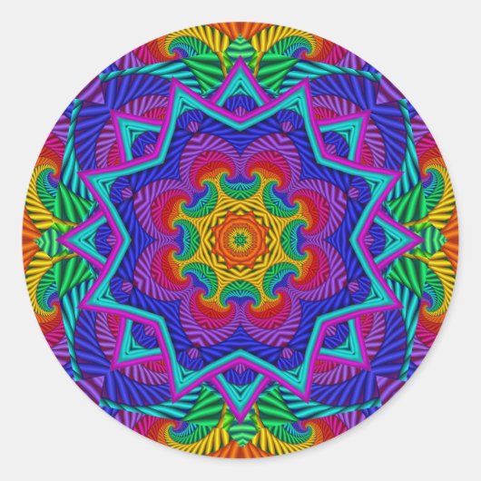 Rainbow  Psychedelic Fractal Kaleidoscope Ronde Sticker (Voorkant)
