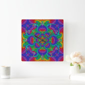 Rainbow Psychedelic Fractal Kaleidoscope Vierkante Klok (Huis)