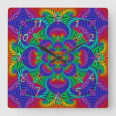Rainbow Psychedelic Fractal Kaleidoscope Vierkante Klok (Voorkant)