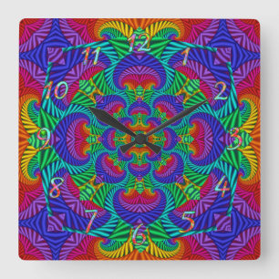 Rainbow  Psychedelic Fractal Kaleidoscope Vierkante Klok