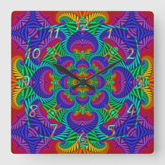Rainbow Psychedelic Fractal Kaleidoscope Vierkante Klok