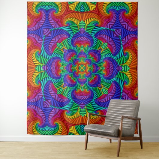 Rainbow Psychedelic Fractal Kaleidoscope Wandkleed (In situ)