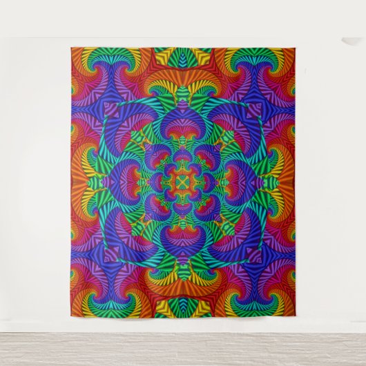 Rainbow Psychedelic Fractal Kaleidoscope Wandkleed (Voorkant)