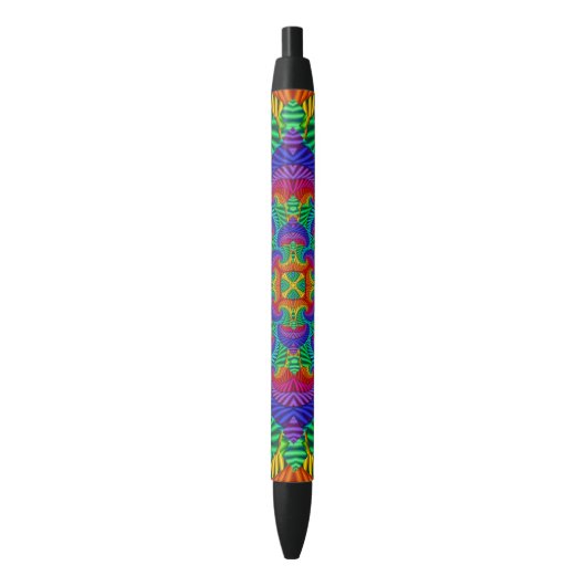 Rainbow  Psychedelic Fractal Kaleidoscope Zwarte Inkt Pen (Voorkant Verticaal)