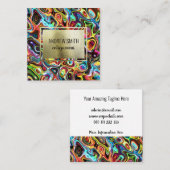 Rainbow Psychedelic Neon Abstracte Wavy Art Vierkante Visitekaartje (Voorkant / Achterkant)