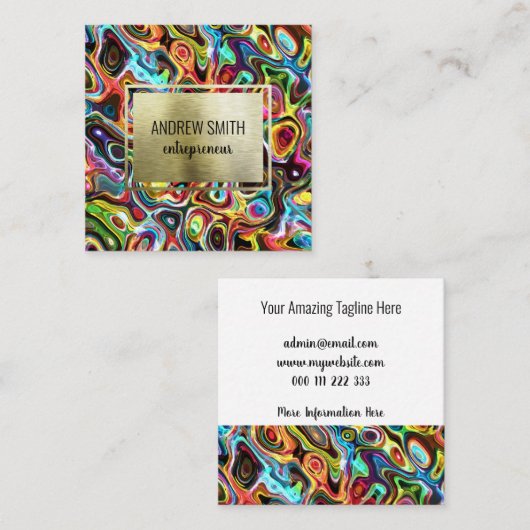 Rainbow Psychedelic Neon Abstracte Wavy Art Vierkante Visitekaartje (Voorkant / Achterkant)