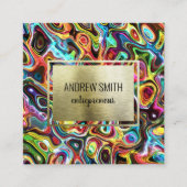 Rainbow Psychedelic Neon Abstracte Wavy Art Vierkante Visitekaartje (Voorkant)