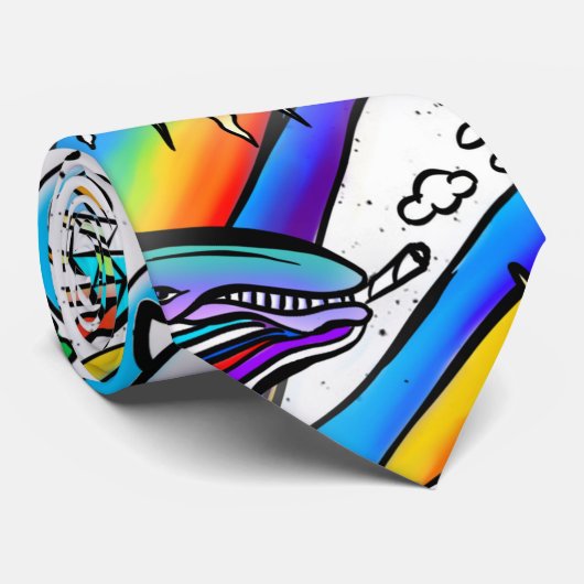 Rainbow Psychedelic Sun & Stars Vibrant Colorful Stropdas (Opgerold)