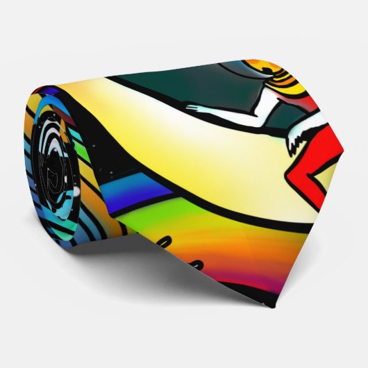 Rainbow Psychedelic Train Vibrant Colorful Patroon Stropdas (Opgerold)