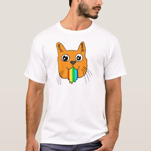 Rainbow Puke Cat Cartoon met de hand getekende T-shirt (Voorkant)