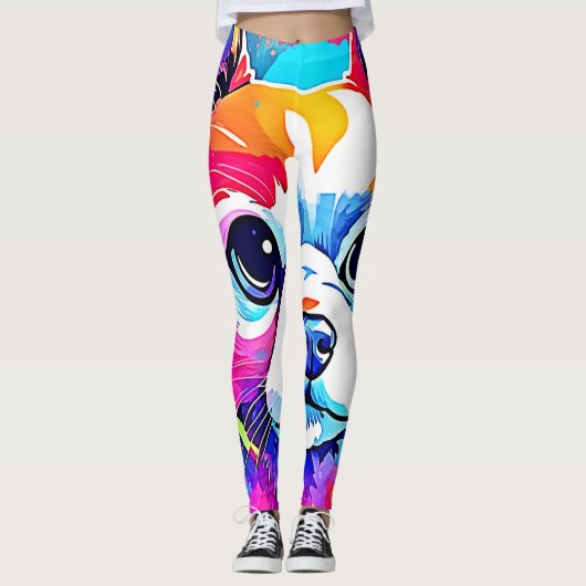 Rainbow Puppy Art Design Leggings (Voorkant)