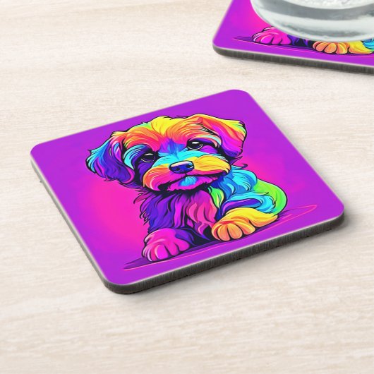 Rainbow Puppy kunstwerk Bier Onderzetter (Linkerzijde)