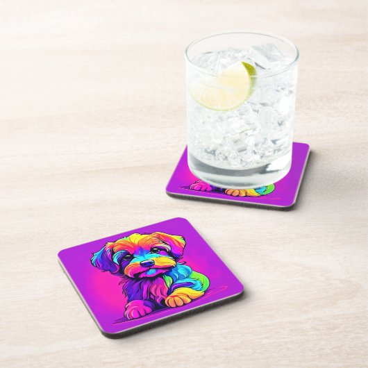 Rainbow Puppy kunstwerk Bier Onderzetter (Rechterzijde)