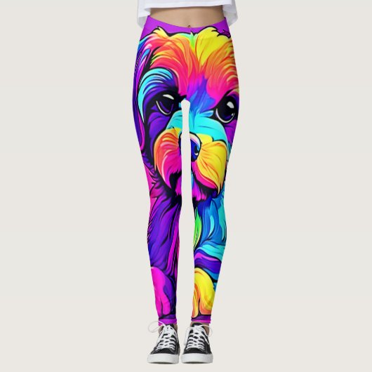 Rainbow Puppy kunstwerk Leggings (Voorkant)