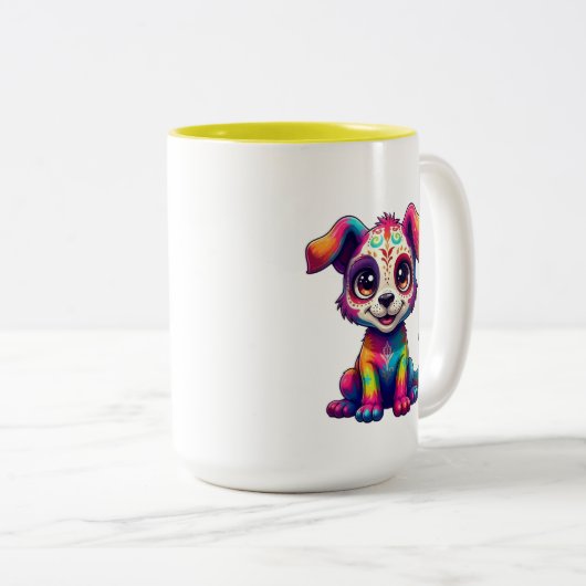 Rainbow Puppy Mug Tweekleurige Koffiemok (Voorkant rechts)