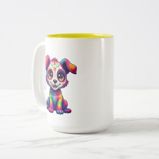 Rainbow Puppy Mug Tweekleurige Koffiemok (Voorkant links)