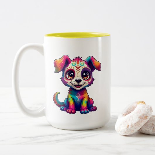 Rainbow Puppy Mug Tweekleurige Koffiemok (Met donut)