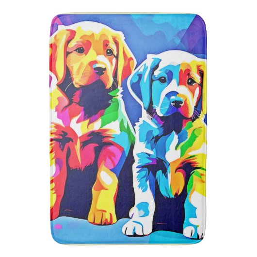 Rainbow Pups: een speels duo Badmat (Voorkant Verticaal)