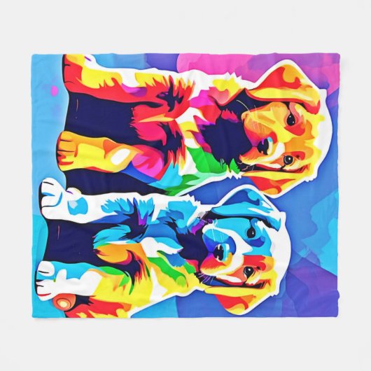 Rainbow Pups: een speels duo Fleece Deken (Voorkant (Horizontaal))