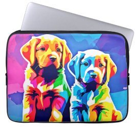 Rainbow Pups: een speels duo Laptop Sleeve