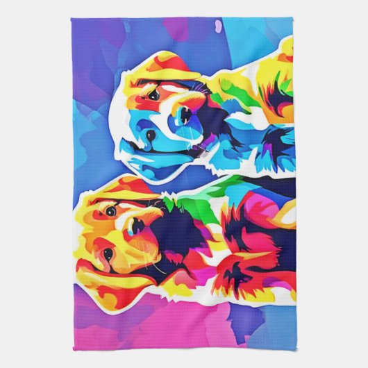 Rainbow Pups: een speels duo Theedoek (Verticaal)