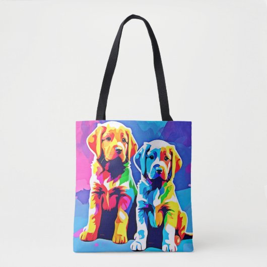 Rainbow Pups: een speels duo Tote Bag (Voorkant)