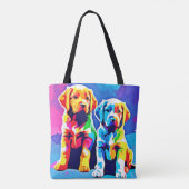 Rainbow Pups: een speels duo Tote Bag (Achterkant)